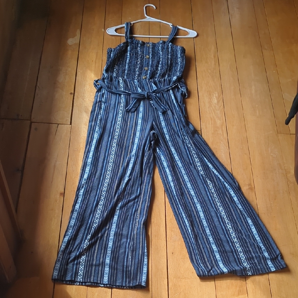 No Boundaries Navy Striped Jumpsuit